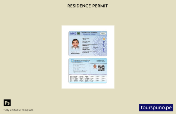Plantilla de permiso de residencia en Mongolia lista para imprimir